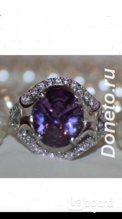 Кольцо новое серебро 19 размер камень аметист фиолетовый сиреневый кам ...